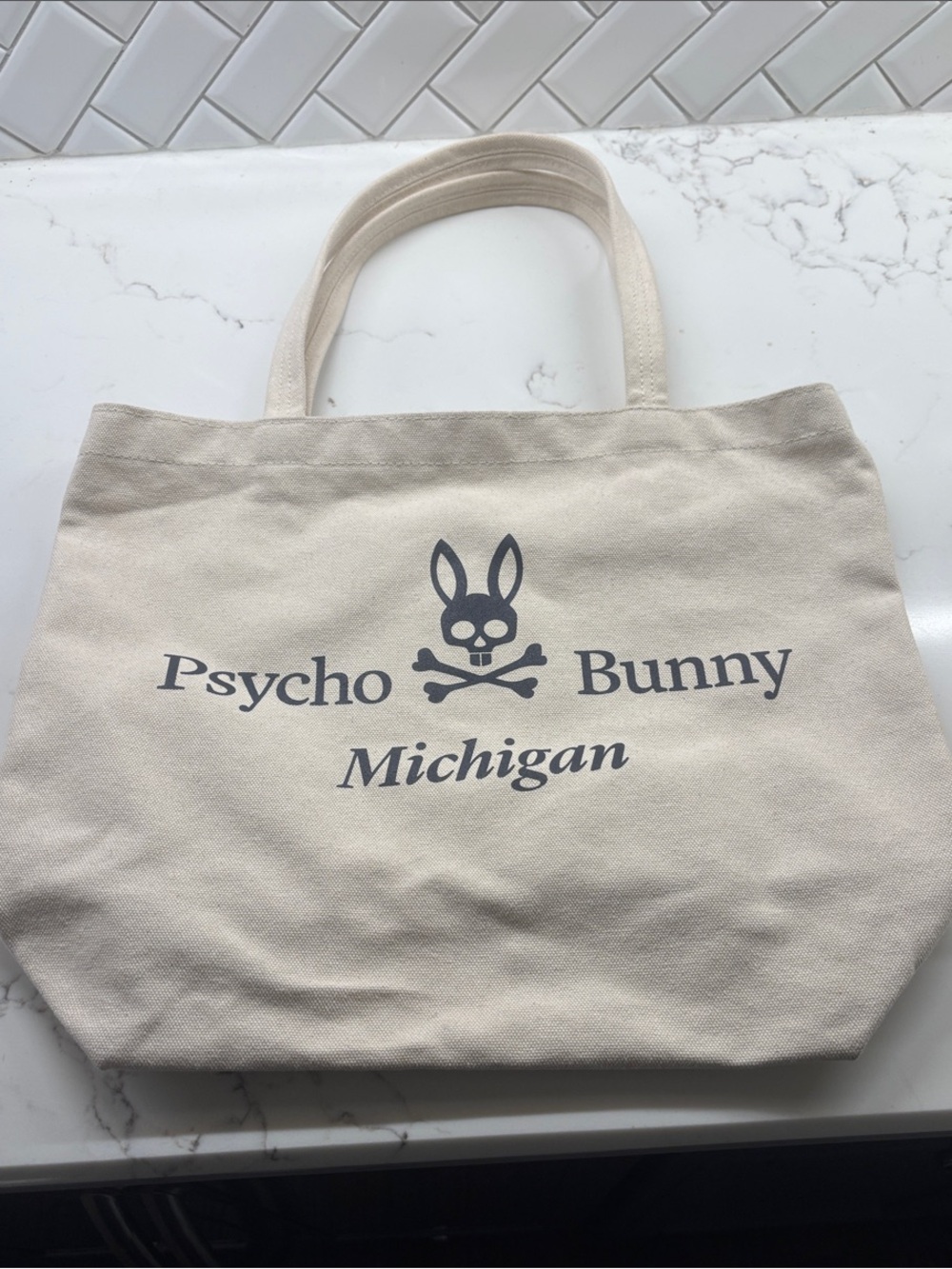 *NEW* Psycho Bunny Canvas Tote Bag in Cream with Navy Logo